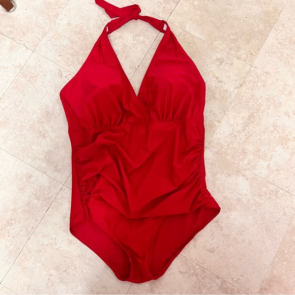 NWT Daci V Neck Halter One Piece Red Bathing Suit Size 18W - Picture 2 of 13